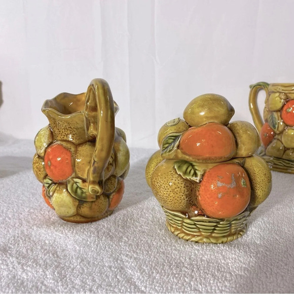Vintage MCM Japan Pottery Ceramic Orange Spice 8Pc  Tea Set - Picture 8 of 16